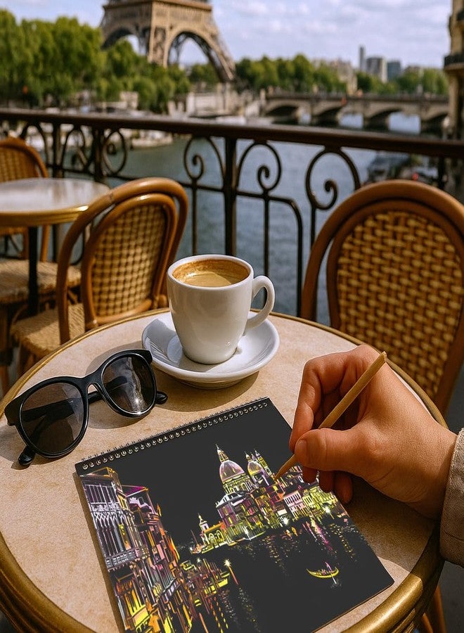 VTEAS 20 PCS Cityscape Scratch Art Book for Teen & Adults: DIY Colorful City Series Painting Paper | ASMR Stress-Relief Engraving Kit Scratchboard | DIY Sketch Card Creative Craft Toy (Rainbow Landmarks) - Image 4